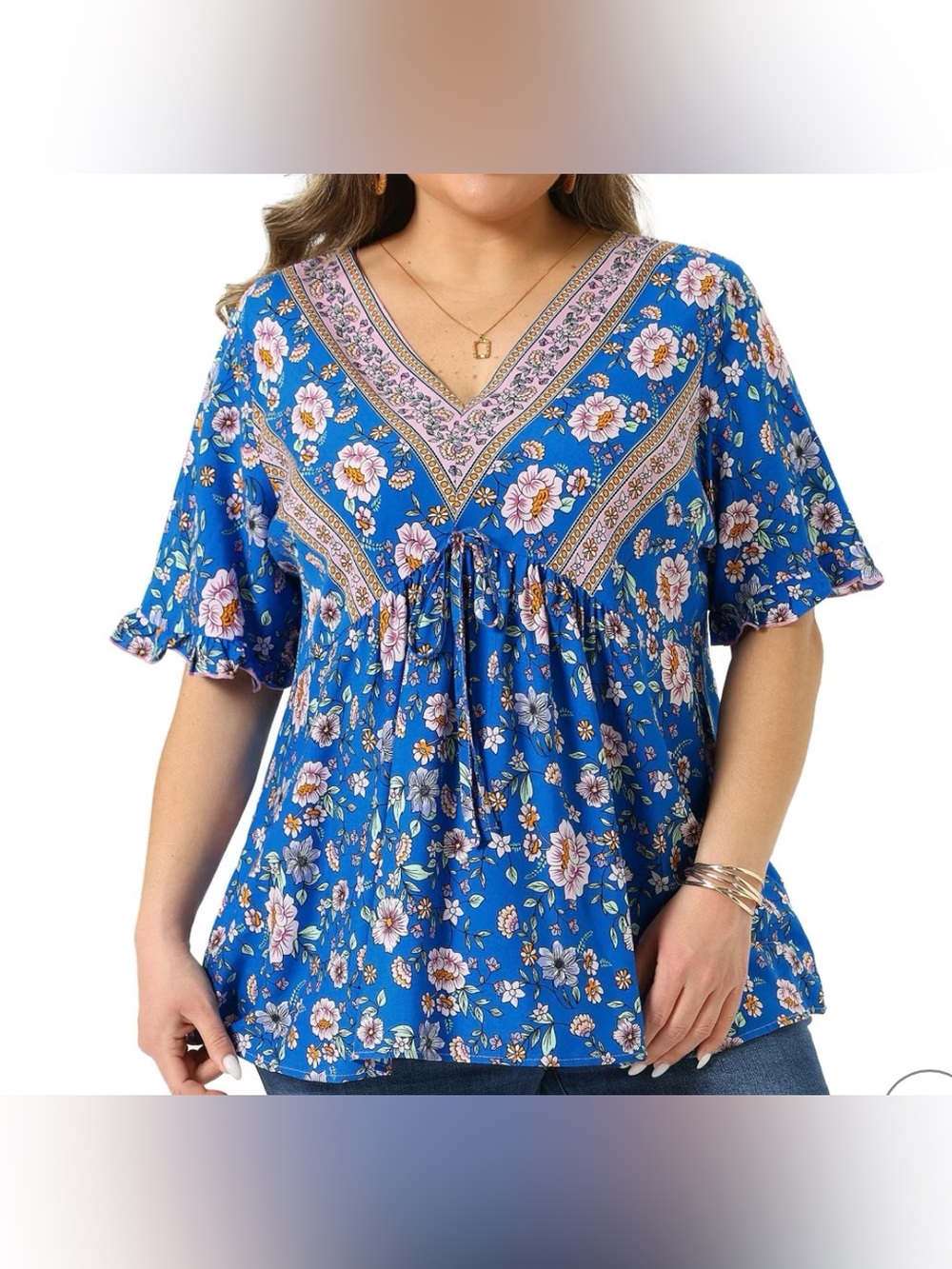 BloomChic Blue Floral V-Neck Peplum Blouse Size 22-24